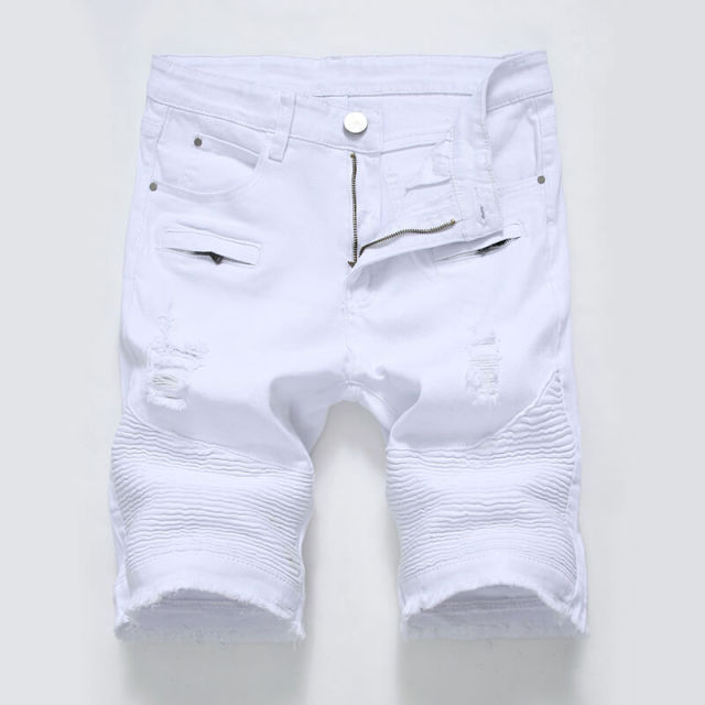 Men Ripped Hole Hip Hop Straight Jeans Shorts Summer Denim Short Pants