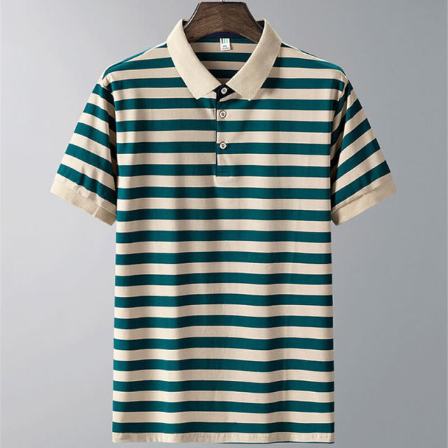 Striped Polo Shirt Men Summer Short Sleeve Fashion Tees Tops Casual Male