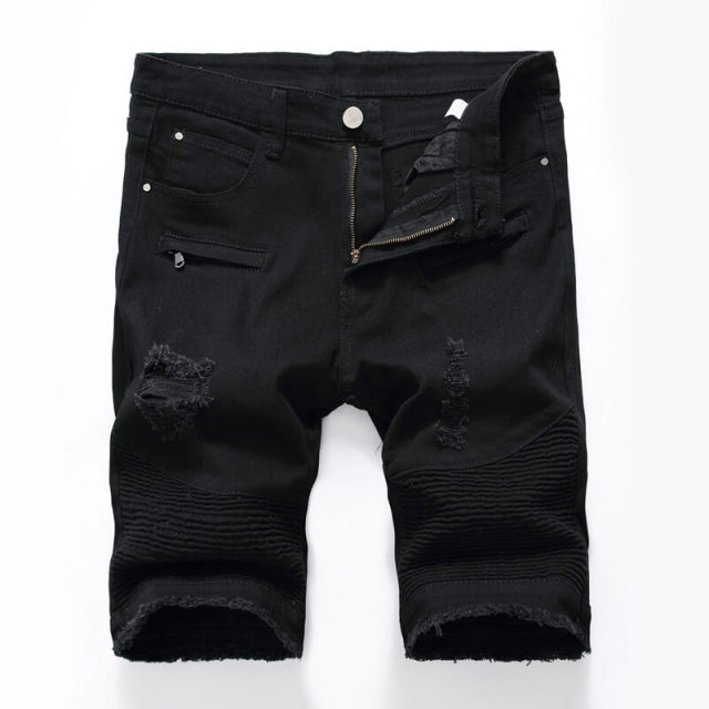 Men Ripped Hole Hip Hop Straight Jeans Shorts Summer Denim Short Pants