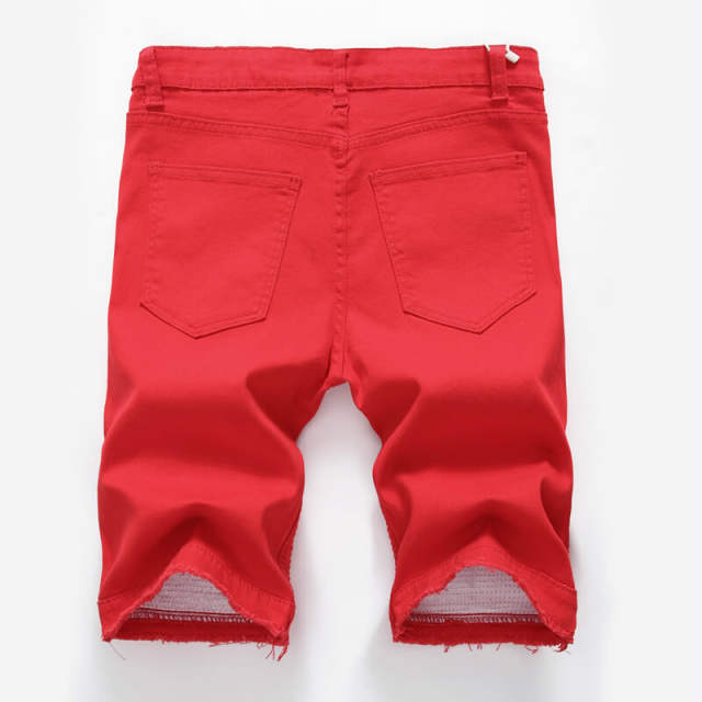 Men Ripped Hole Hip Hop Straight Jeans Shorts Summer Denim Short Pants