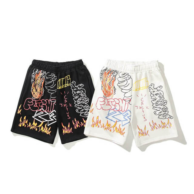 Men Graffiti Art Print Elastic High Waisted Casual Summer Short Pants