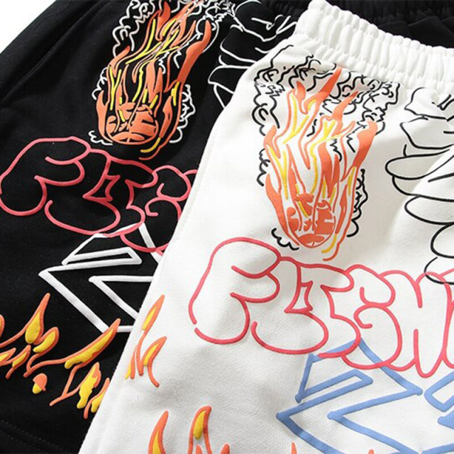 Men Graffiti Art Print Elastic High Waisted Casual Summer Short Pants