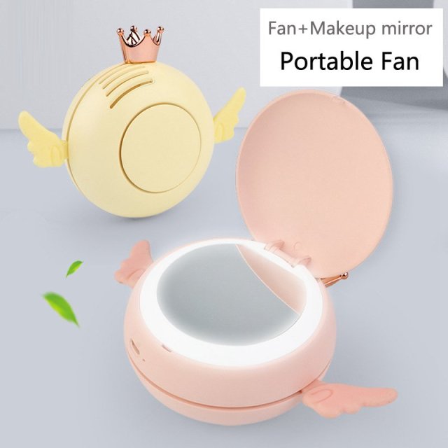 Summer Mini Fan USB Charging Fans with Makeup Mirror Portable Outdoor Cute Bladeless Neck Fan with Lanyard