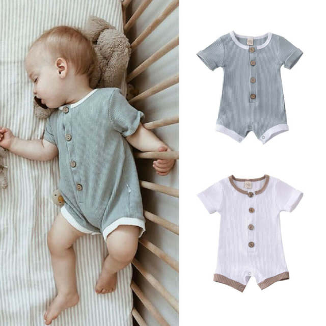 0-18M Newborn Baby Boys Girls Bodysuit Short Sleeve Cotton Summer Jumpsuit