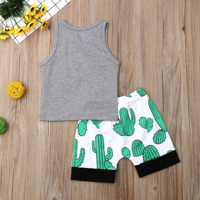 Baby Boy Summer Short Sleeve Set Cactus Print Toddler Casual Clothes