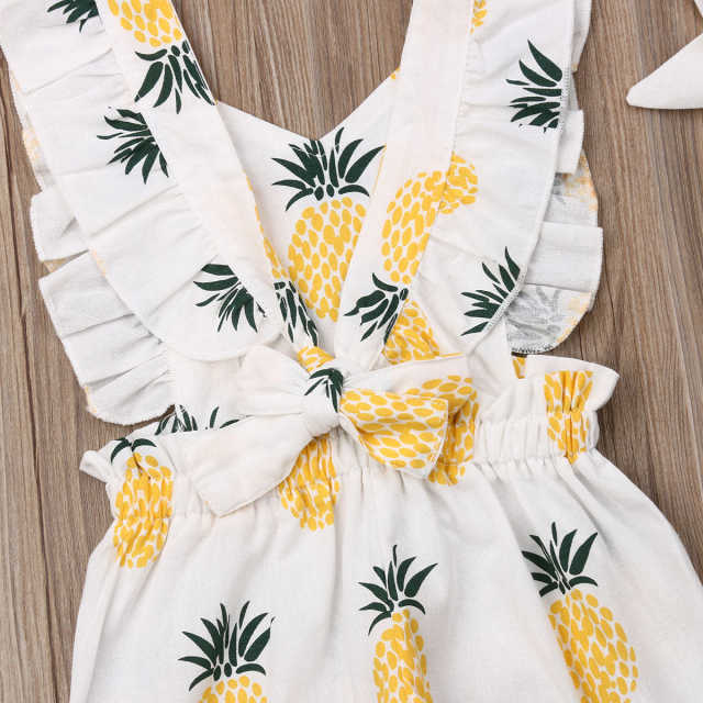 Newborn Baby Girl Pineapple Romper Sleeveless Ruffle Summer Outfit Set