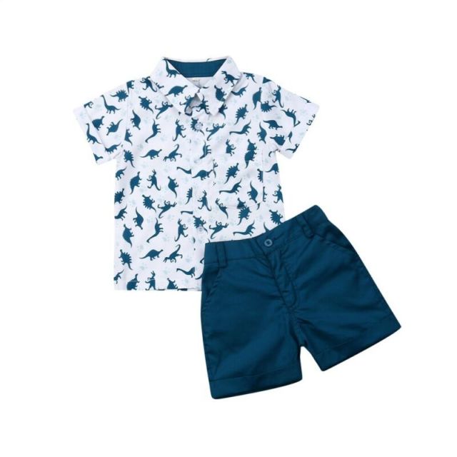 Kids Clothes Set Baby Boy Dinosaur Print Short Sleeve Summer 2Pcs Set