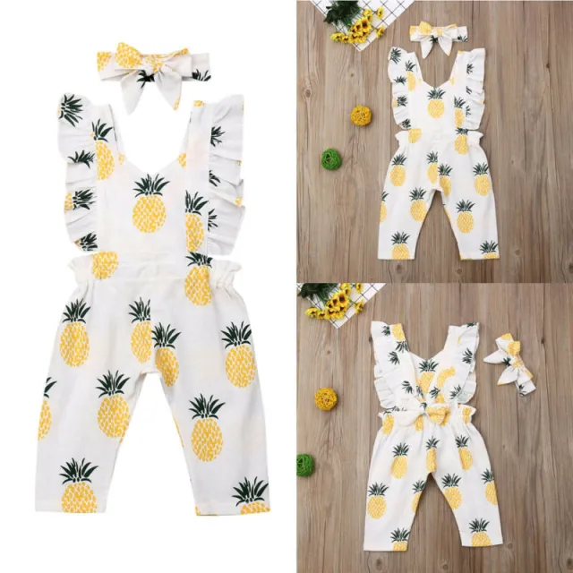 Newborn Baby Girl Pineapple Romper Sleeveless Ruffle Summer Outfit Set