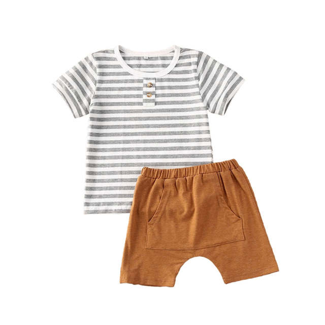 2Pcs Toddler Baby Boy Clothes Set Striped T Shirt Top + Shorts 0-3Y
