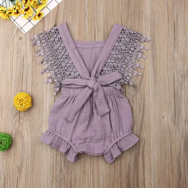 Baby Girl Romper Cotton Linen Bowknot Sleeveless Romper Summer Clothes