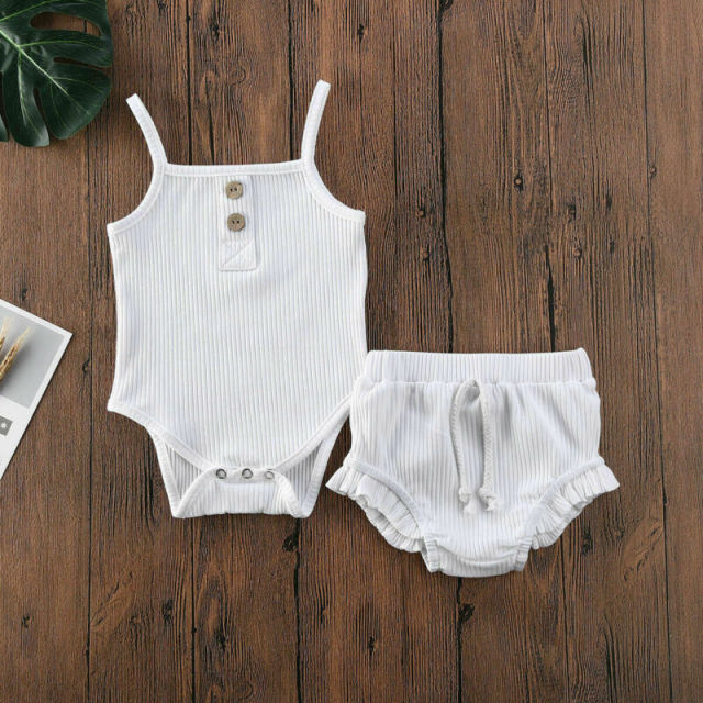 2PCS Summer Newborn Kid Baby Girls Clothes Knitted Romper Shorts Outfits