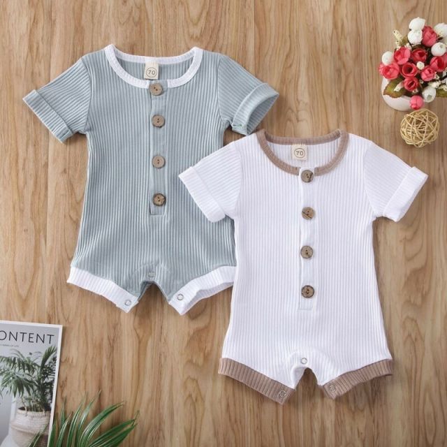 0-18M Newborn Baby Boys Girls Bodysuit Short Sleeve Cotton Summer Jumpsuit