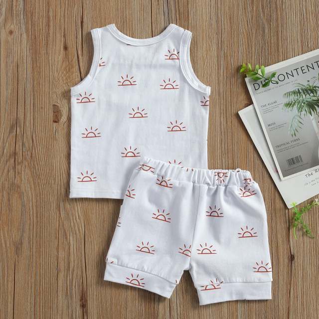Toddler Baby Boy Clothes Sets Sun Print Sleeveless Vest Shorts 2Pcs Outfit