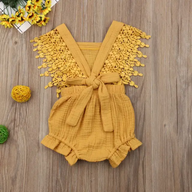 Baby Girl Romper Cotton Linen Bowknot Sleeveless Romper Summer Clothes