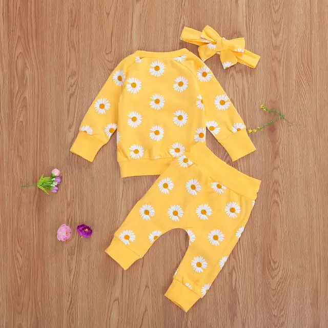 3Pcs Baby Girls Spring Long Sleeve Set Cute Print Infant Clothes