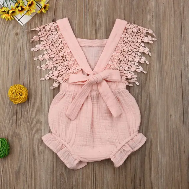 Baby Girl Romper Cotton Linen Bowknot Sleeveless Romper Summer Clothes