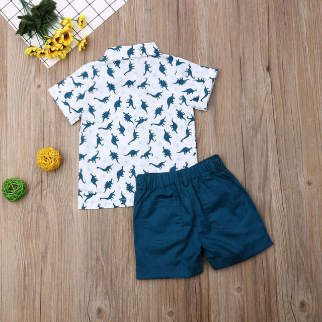 Kids Clothes Set Baby Boy Dinosaur Print Short Sleeve Summer 2Pcs Set