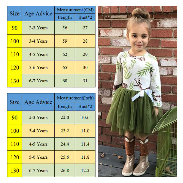 Girls Autumn Dress Xmas Deer Dresses Green 2-7Y