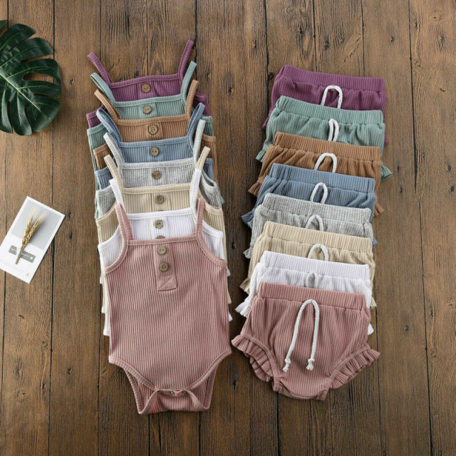 2PCS Summer Newborn Kid Baby Girls Clothes Knitted Romper Shorts Outfits