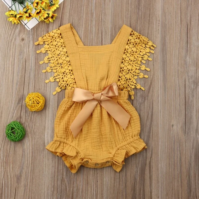 Baby Girl Romper Cotton Linen Bowknot Sleeveless Romper Summer Clothes