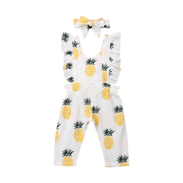 Newborn Baby Girl Pineapple Romper Sleeveless Ruffle Summer Outfit Set