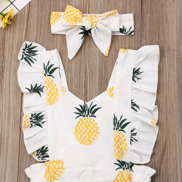 Newborn Baby Girl Pineapple Romper Sleeveless Ruffle Summer Outfit Set