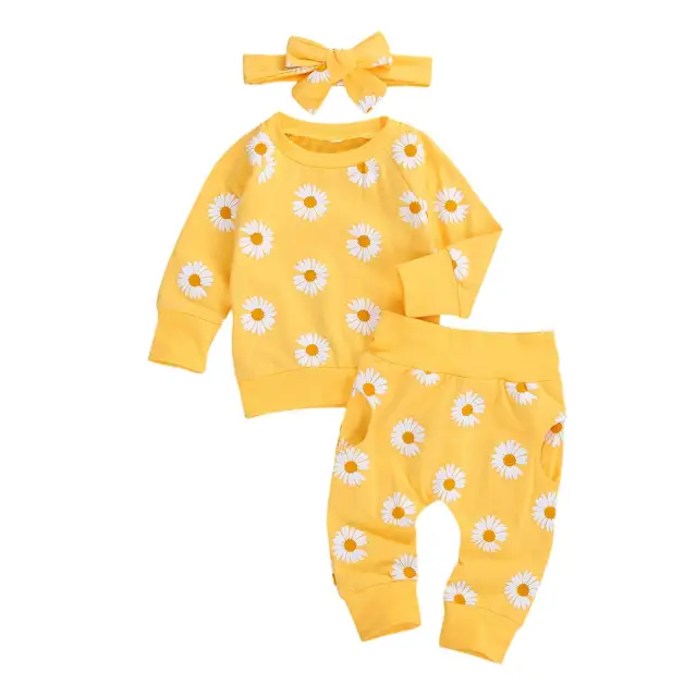 3Pcs Baby Girls Spring Long Sleeve Set Cute Print Infant Clothes