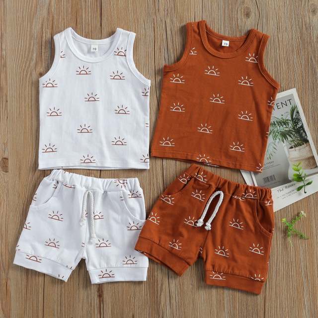 Toddler Baby Boy Clothes Sets Sun Print Sleeveless Vest Shorts 2Pcs Outfit
