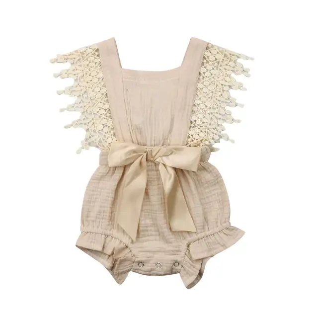 Baby Girl Romper Cotton Linen Bowknot Sleeveless Romper Summer Clothes