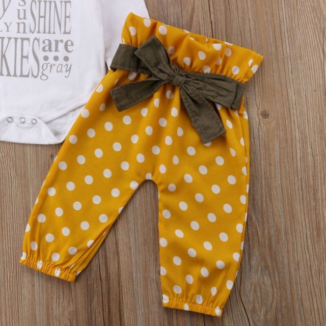 Newborn Baby Girls Clothes Set 3Pcs Yellow Long Sleeve Outfits 0-24M