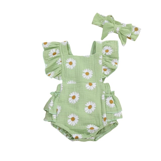 2Pcs Newborn Baby Girl Daisy Printed Romper Cotton Soft Jumpsuit