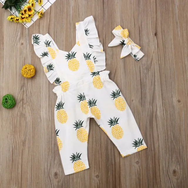 Newborn Baby Girl Pineapple Romper Sleeveless Ruffle Summer Outfit Set