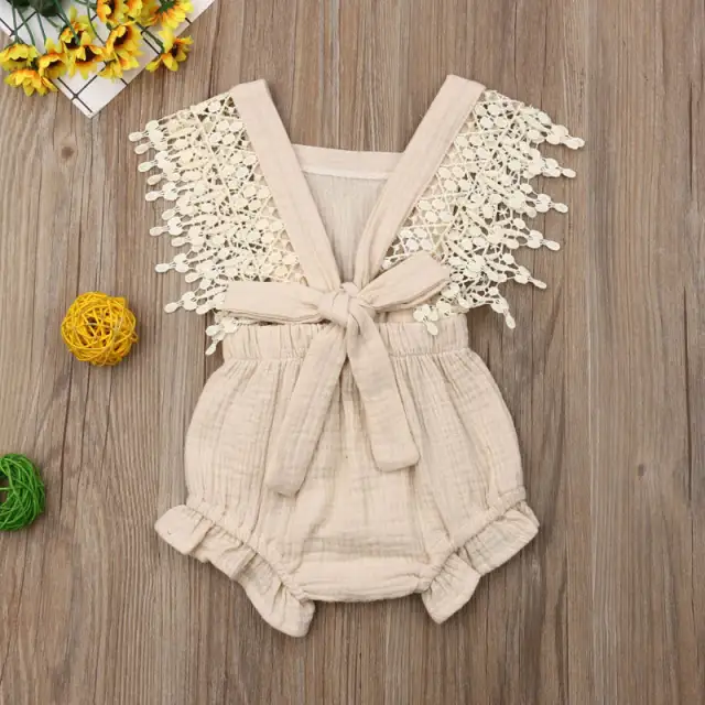 Baby Girl Romper Cotton Linen Bowknot Sleeveless Romper Summer Clothes