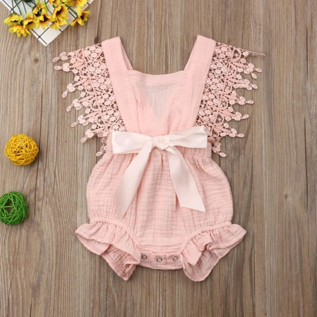 Baby Girl Romper Cotton Linen Bowknot Sleeveless Romper Summer Clothes