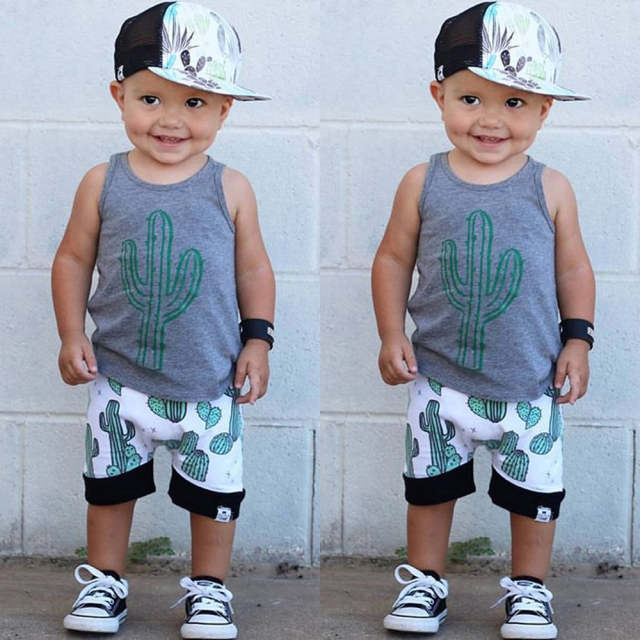 Baby Boy Summer Short Sleeve Set Cactus Print Toddler Casual Clothes