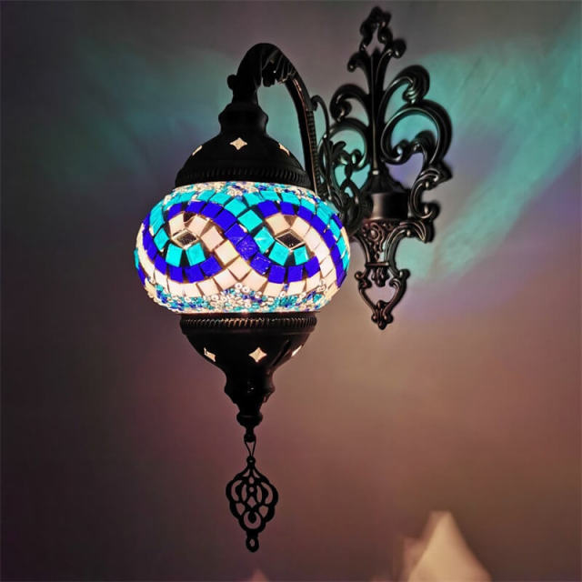 Mosaic Glass Wall Sconce - Handmade Boho Style Stained Glass Wall Light