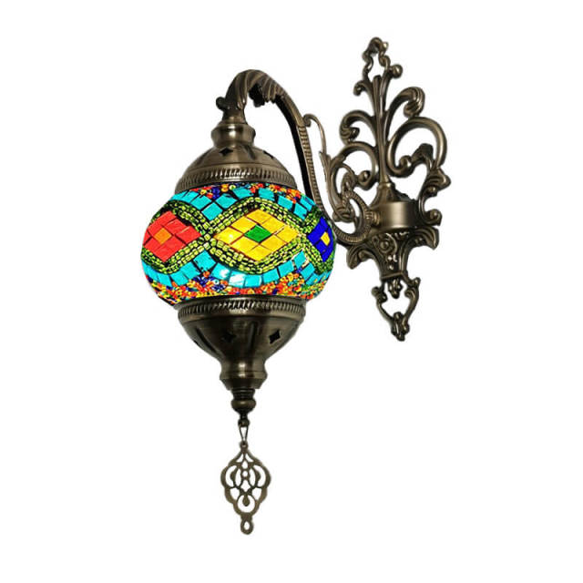 Mosaic Glass Wall Sconce - Handmade Boho Style Stained Glass Wall Light