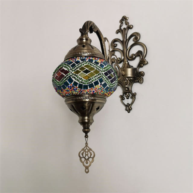 Mosaic Glass Wall Sconce - Handmade Boho Style Stained Glass Wall Light