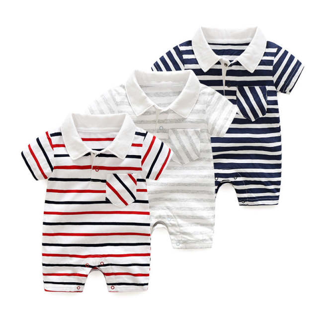 Baby Boy Summer Clothes Striped Printed Cotton Romper Jumpsuit 0-12M