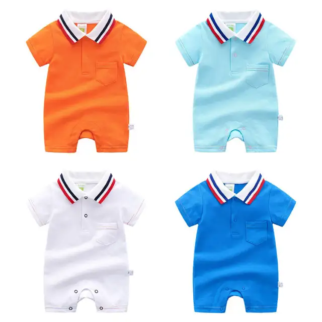 0-12 Months Baby Boy Summer Cotton Solid Color Bodysuit Romper Clothes