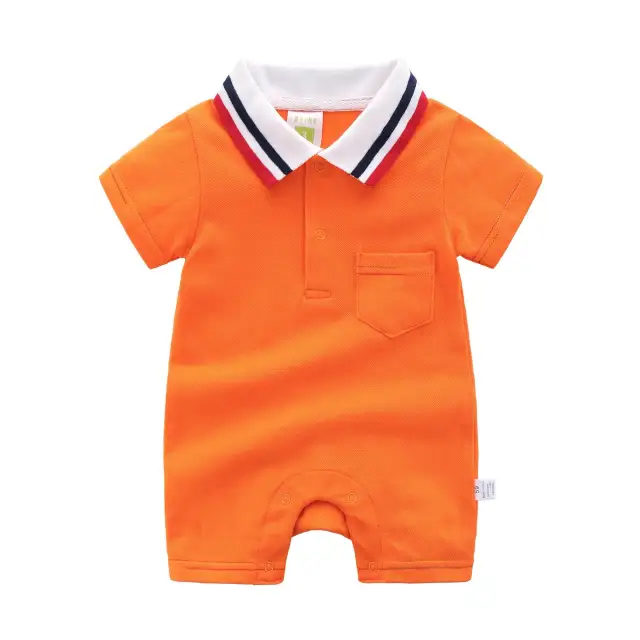 0-12 Months Baby Boy Summer Cotton Solid Color Bodysuit Romper Clothes