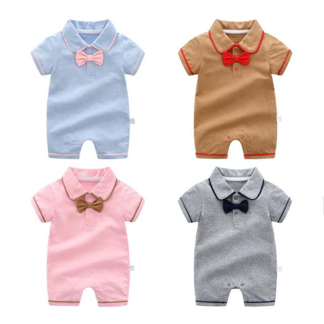 Newborns Baby Boy Summer Clothes Cotton Short Romper With Bow Tie