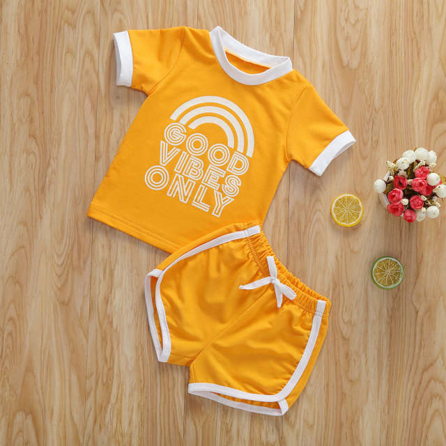 0-4Y 2pcs Summer Baby Boys Girls Clothes Sets Yellow Casual Sport Set