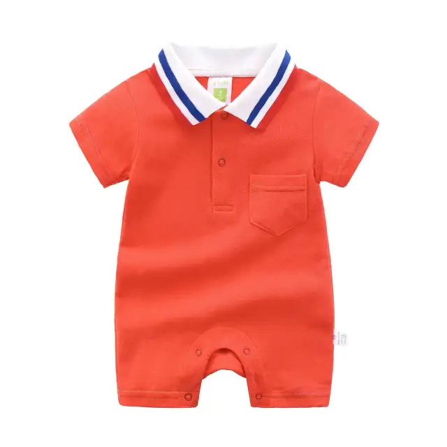 0-12 Months Baby Boy Summer Cotton Solid Color Bodysuit Romper Clothes
