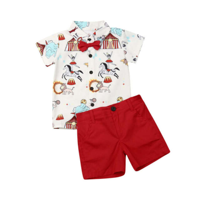 2Pcs Kids Boy Gentleman Clothes Set Baby Boy Printed Casual Outfits