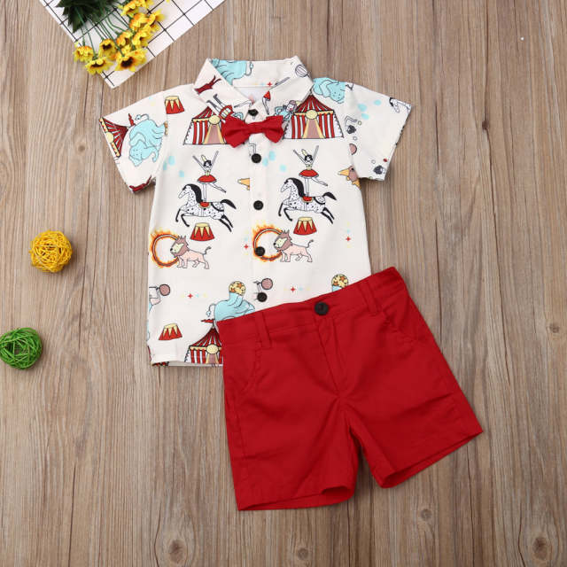 2Pcs Kids Boy Gentleman Clothes Set Baby Boy Printed Casual Outfits