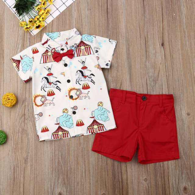 2Pcs Kids Boy Gentleman Clothes Set Baby Boy Printed Casual Outfits