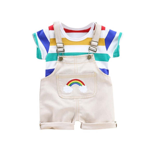 2pcs Summer Baby Boys Clothes Set Stripe Printed T-shirt+Bib Pants Kids Clothing Sets