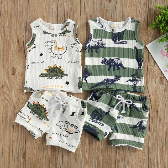 Summer Infant Baby Boys Girls Cartoon Dinosaur Print Clothes Set