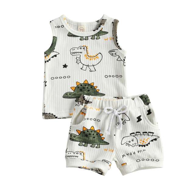 Summer Infant Baby Boys Girls Cartoon Dinosaur Print Clothes Set